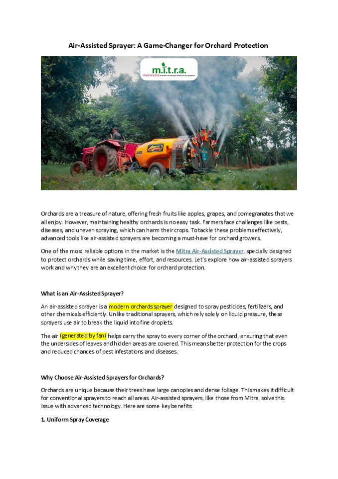 Air-Assisted Sprayer: A Game-Changer for Orchard Protection