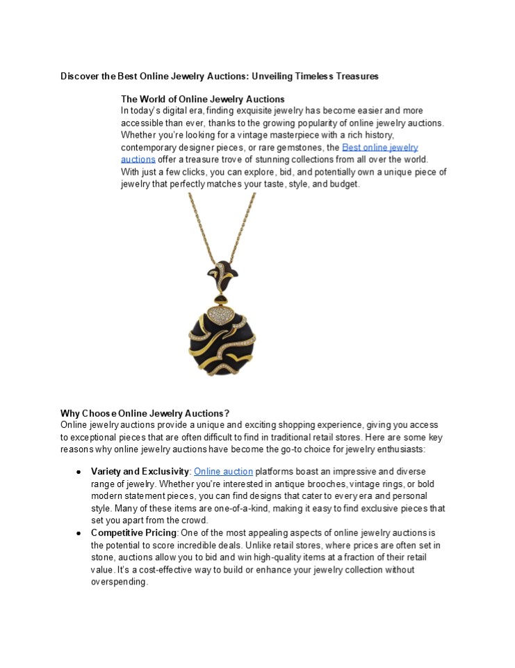 Discover the Best Online Jewelry Auctions: Unveiling Timeless Treasures
