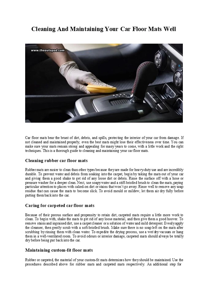 Cleaning And Maintaining Your Car Floor Mats Well