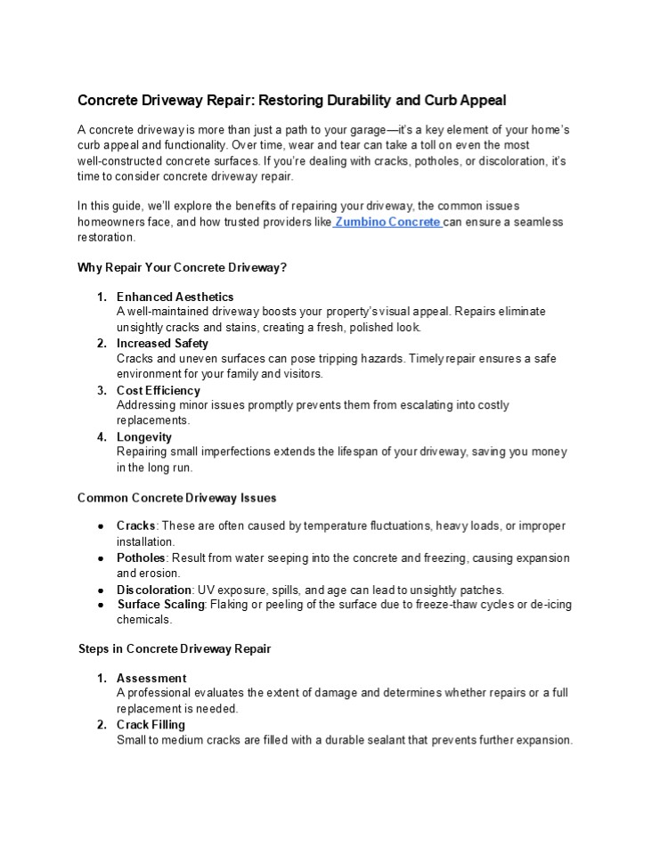 Concrete Driveway Repair: Restoring Durability and Curb Appeal