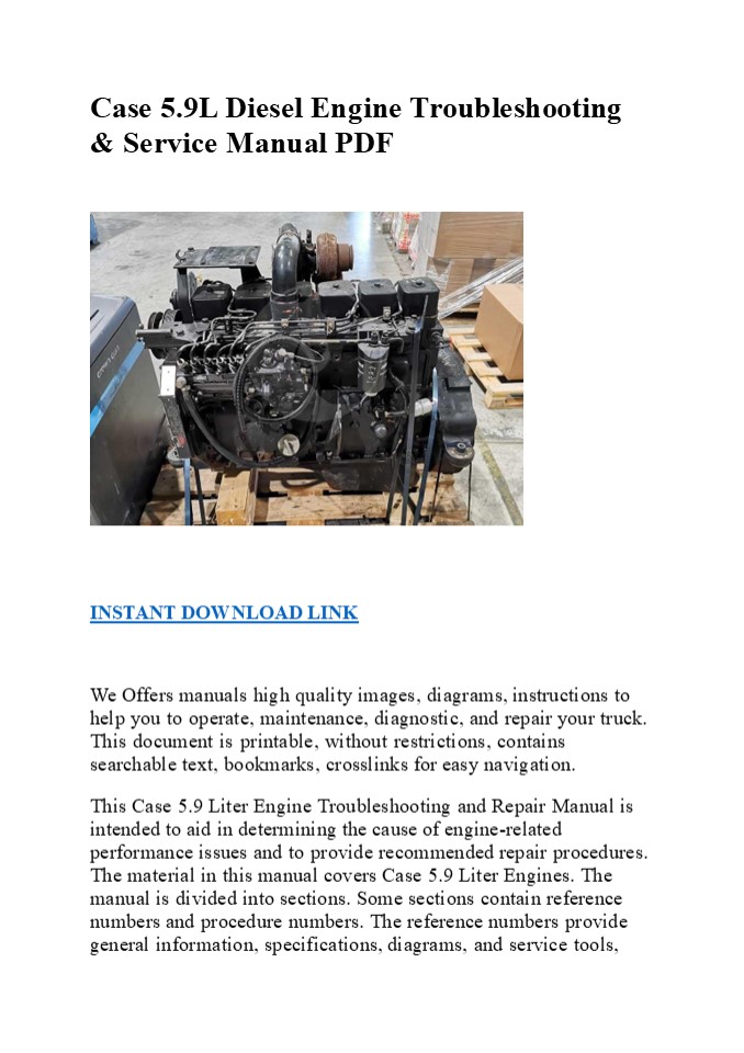 Case 5.9L Diesel Engine Troubleshooting & Service Manual PDF