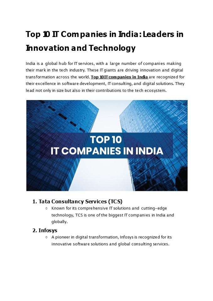 Top 10 It Companies in India - Propacity