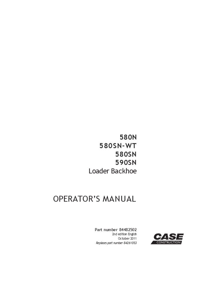 CASE 580N LOADER BACKHOE Operator Manual Instant Download