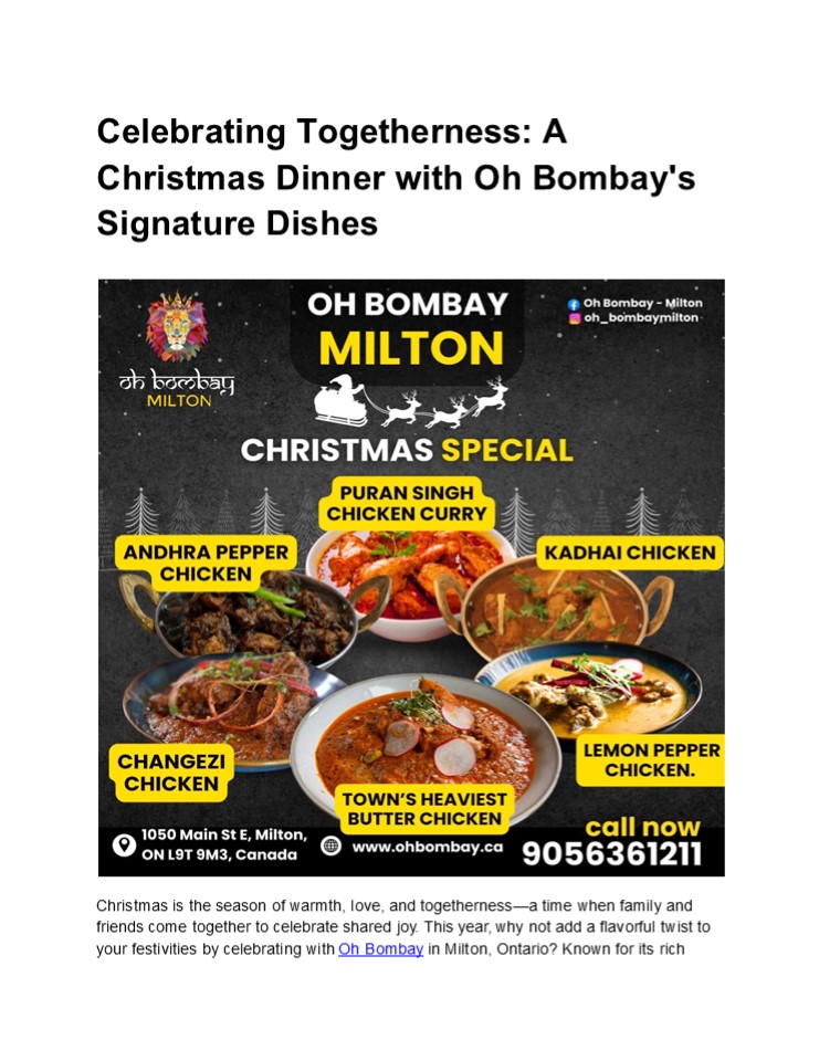 Celebrating Togetherness: A Christmas Dinner with Oh Bombay's Signature Dishes