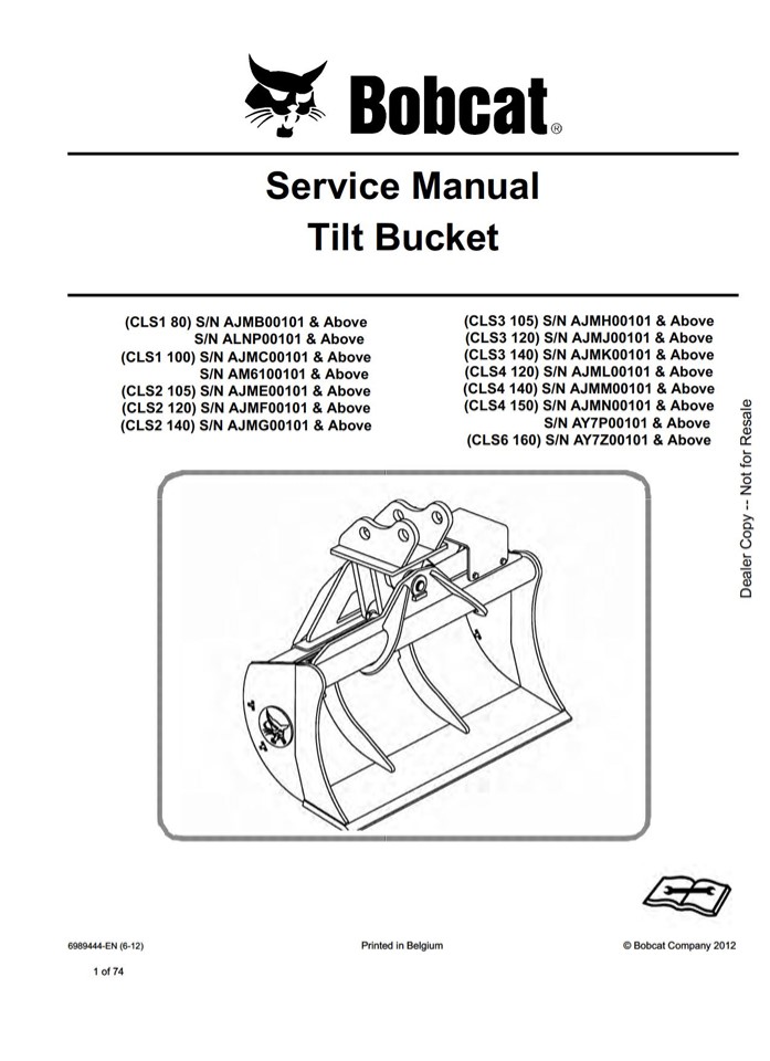 Bobcat Tilt Bucket Service Repair Manual Instant Download