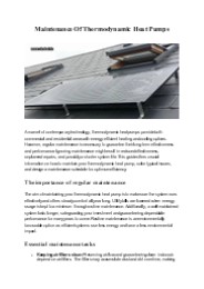 Maintenance Of Thermodynamic Heat Pumps