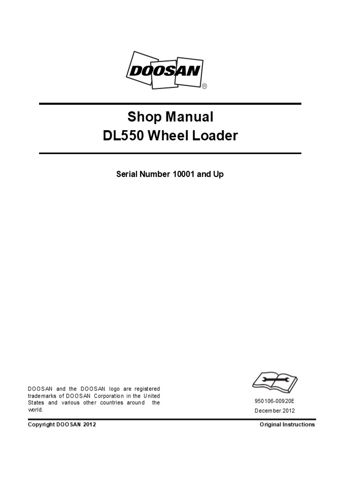 Doosan DL550 Wheel Loader Service Repair Manual Instant Download