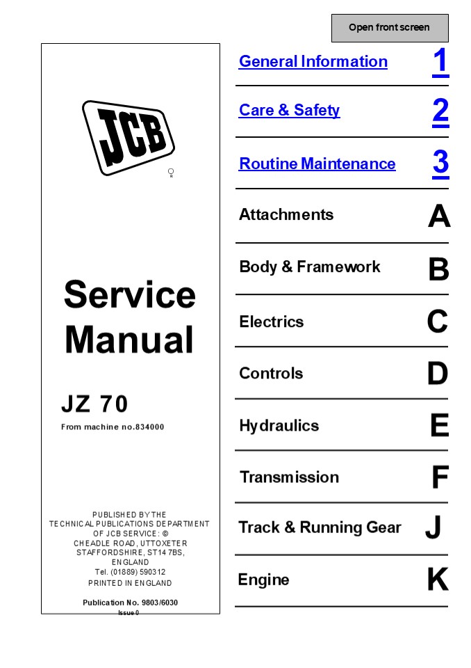 JCB JZ70 TRACKED EXCAVATOR Service Repair Manual Instant Download