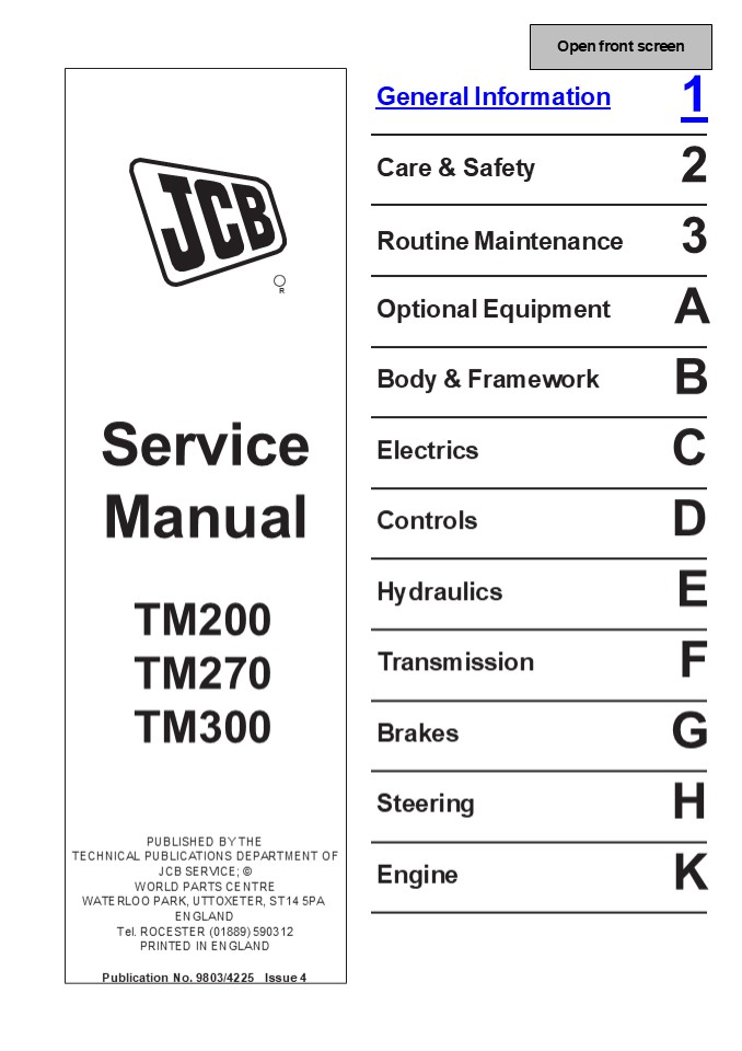 JCB TM200 TM270 TM300 Farm Master Loader Service Repair Manual Instant Download