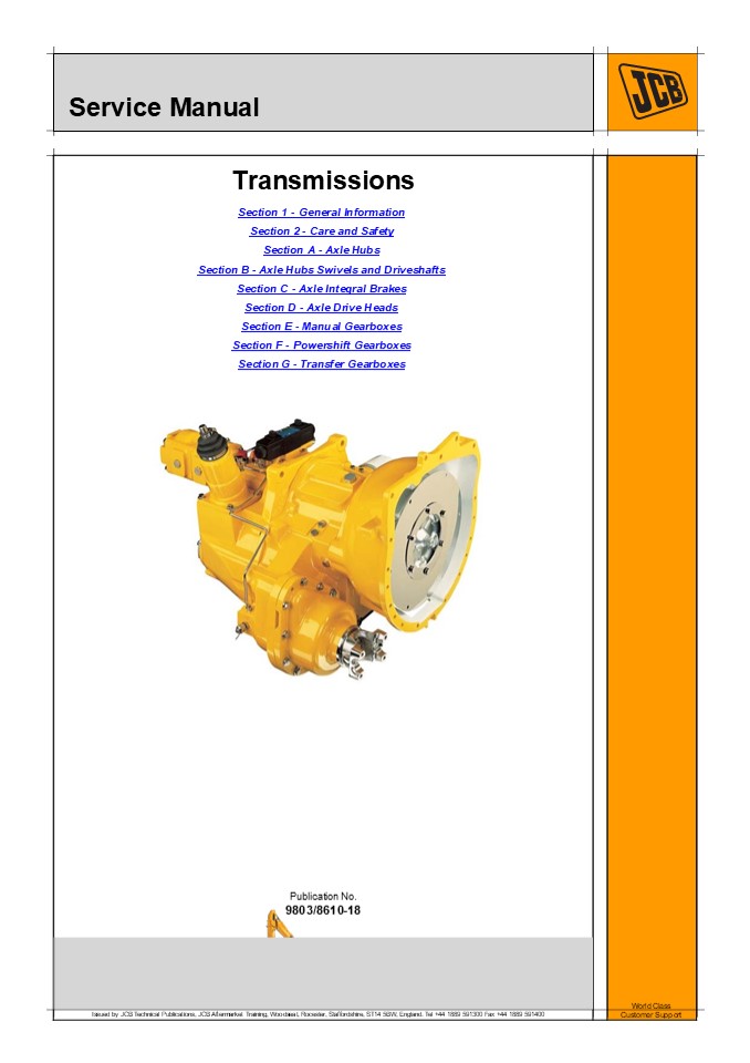 JCB Transmissions Service Repair Manual Instant Download
