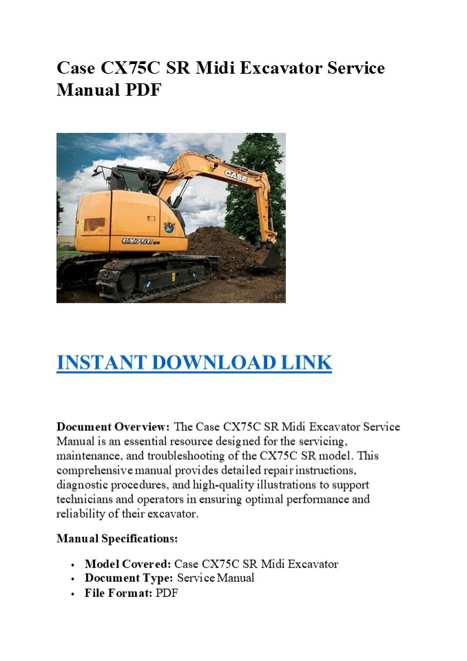 Case CX75C SR Midi Excavator Service Manual PDF