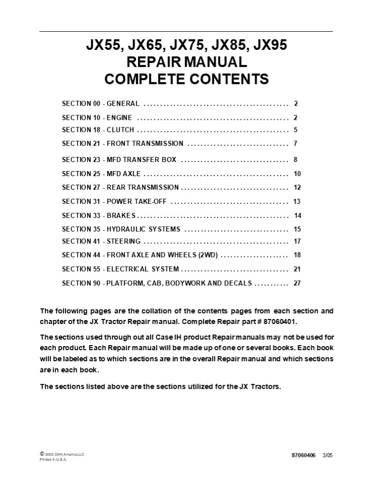 CASE IH JX85 Tractor Service Repair Manual Instant Download