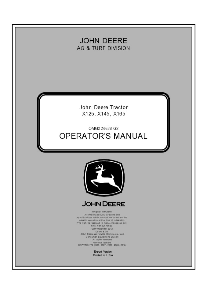 John Deere X165 Lawn Tractors Operator’s Manual Instant Download (PIN020001-) (Publication No. OMGX24638)