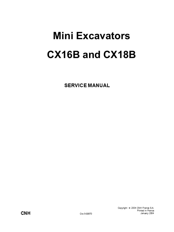 CASE CX16B Mini Excavator Service Repair Manual Instant Download