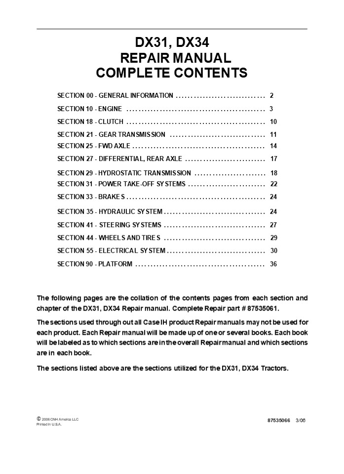 CASE IH DX34 Tractor Service Repair Manual Instant Download