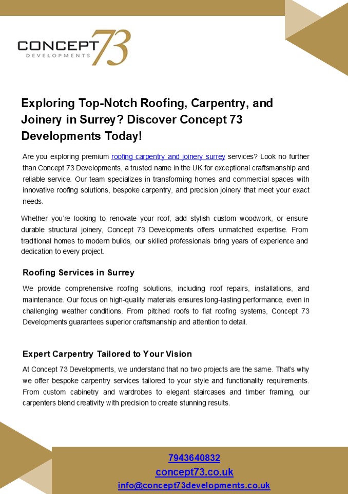 Exploring Top-Notch Roofing, Carpentry, and Joinery in Surrey?