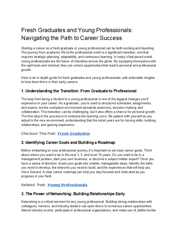 Fresh Graduates and Young Professionals: Navigating the Path to Career Success