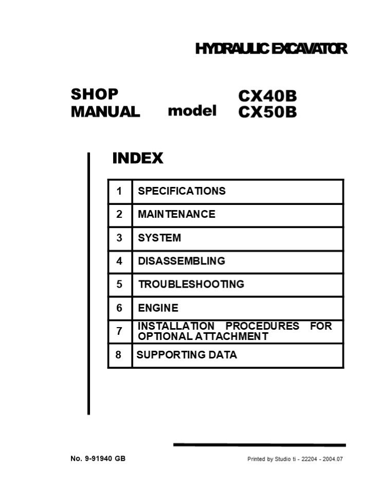 CASE CX40B MINI EXCAVATOR Service Repair Manual Instant Download