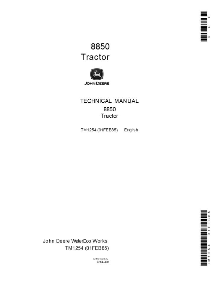 John Deere 8850 Tractor Service Repair Manual Instant Download (tm1254)