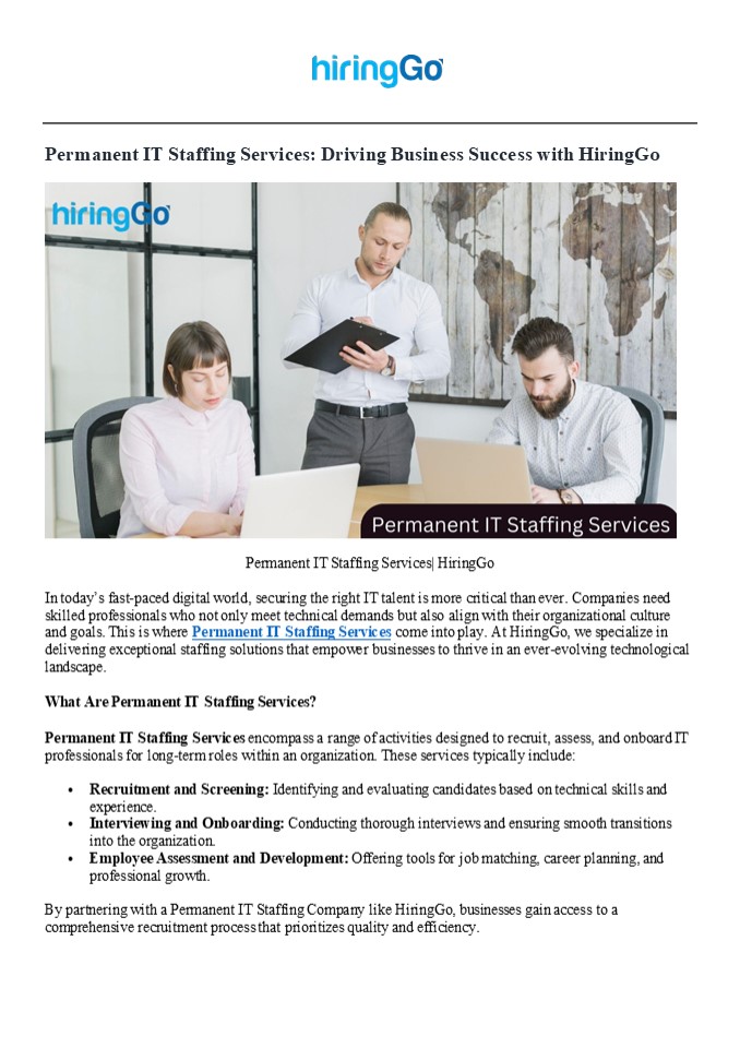 Best Permanent IT Staffing Services | HiringGo