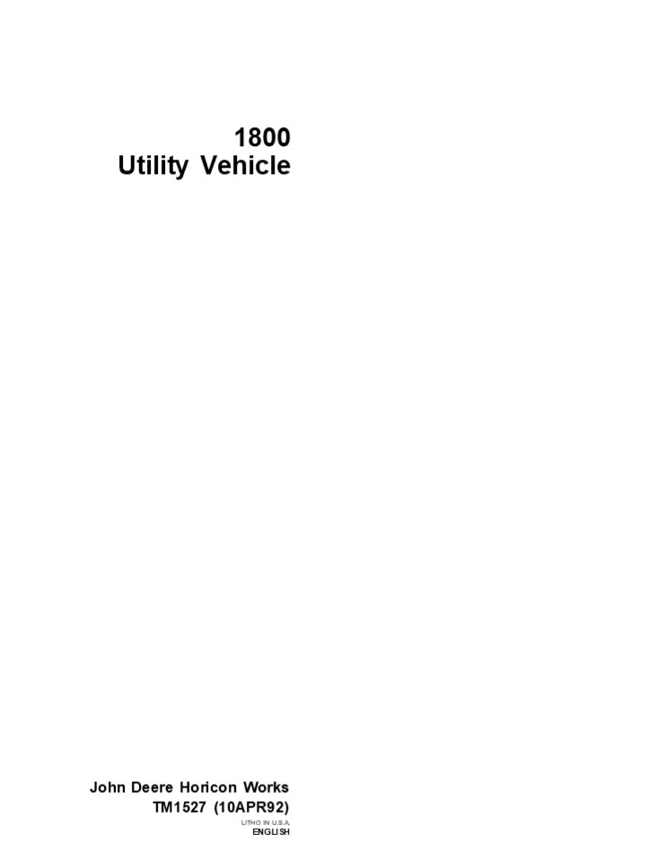 John Deere 1800 Utility Vehicle Service Repair Manual Instant Download (TM1527)