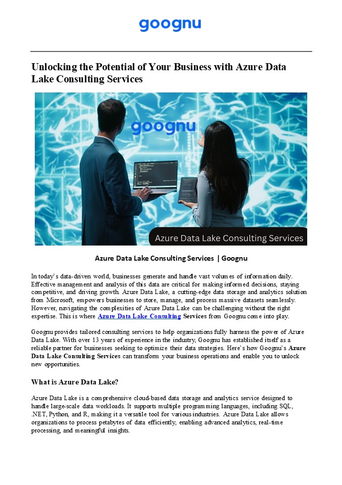 Azure Data Lake Consulting Services | Goognu