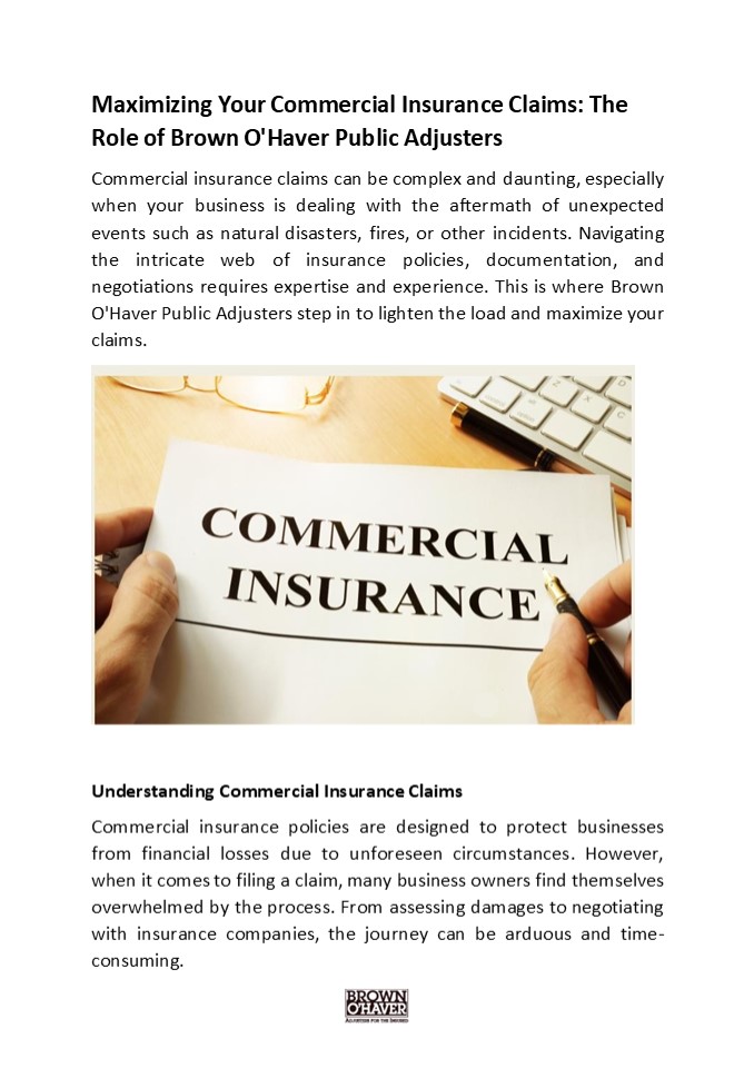 Maximizing Your Commercial Insurance Claims: The Role of Brown O'Haver Public Adjusters
