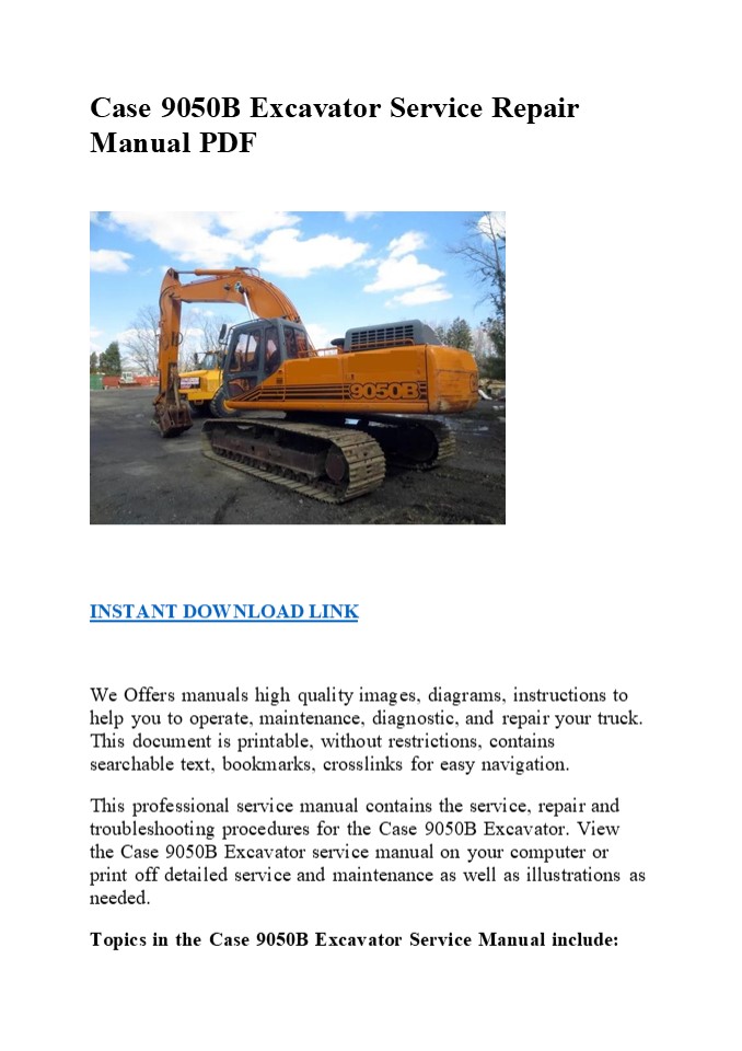 Case 9050B Excavator Service Repair Manual