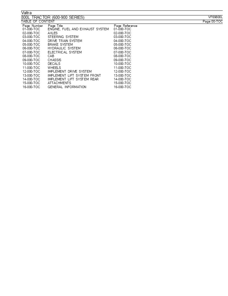 Valtra 800L TRACTOR (600-900 SERIES) Tractor Parts Catalogue Manual Instant Download (Part No. VF69800L)