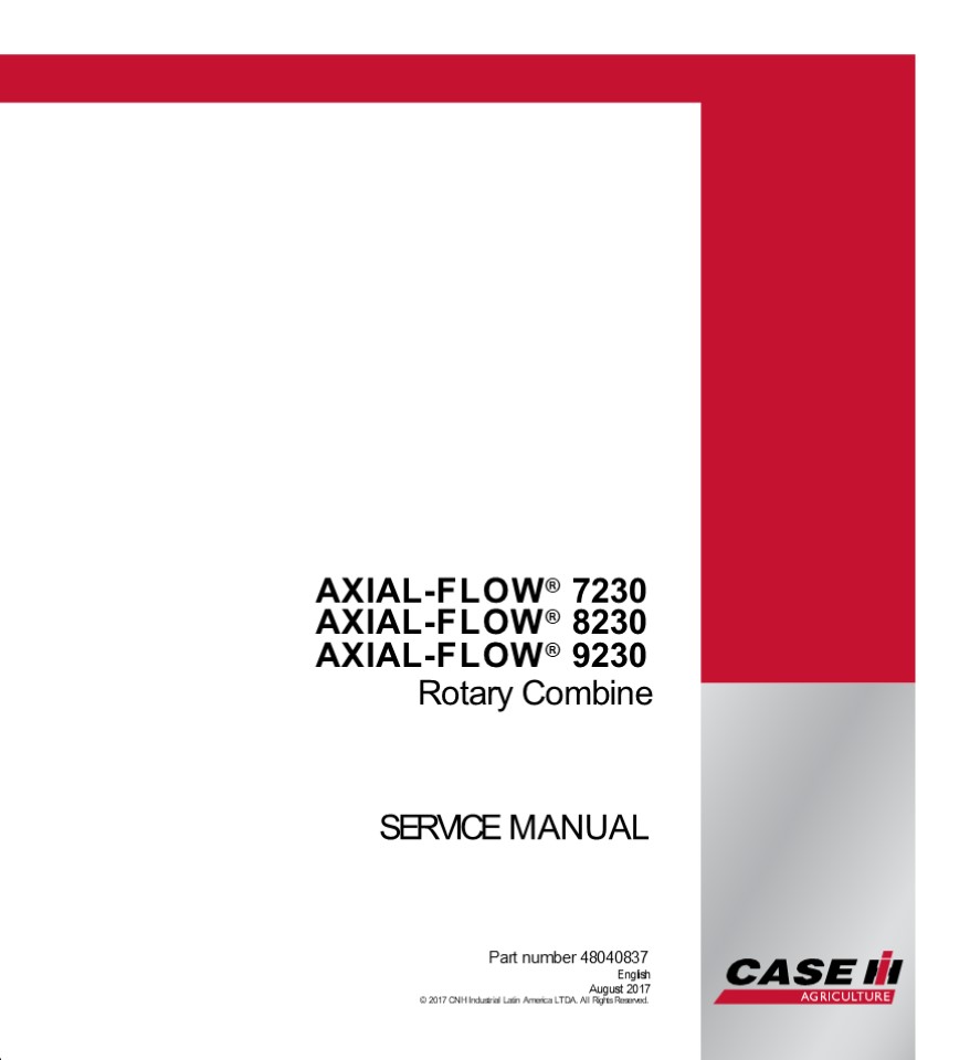 CASE IH AXIAL-FLOW 7230 Tier III Rotary Combine Service Repair Manual Instant Download