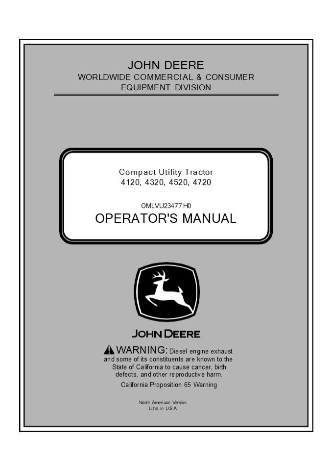 John Deere 4520 Compact Utility Tractors Operator’s Manual Instant Download (PIN810001- 840001- ) (Publication No.OMLVU23477)