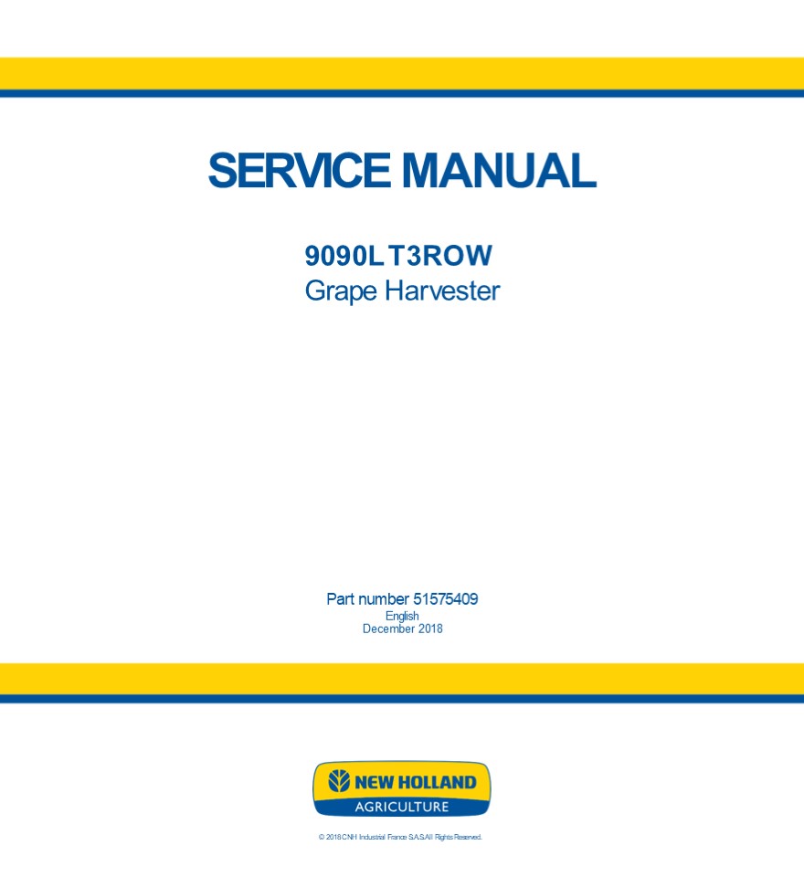 New Holland 9090L T3ROW Grape Harvester Service Repair Manual Instant Download