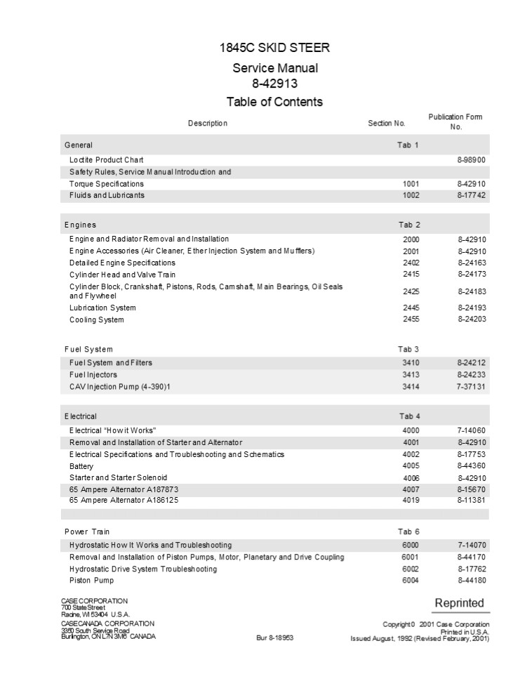 CASE 1845C Skid Steer Service Repair Manual Instant Download