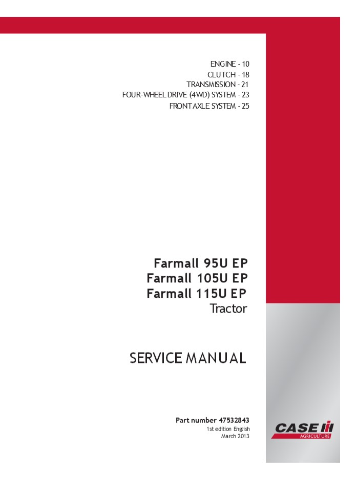 CASE IH Farmall 95U EP Tractor Service Repair Manual Instant Download