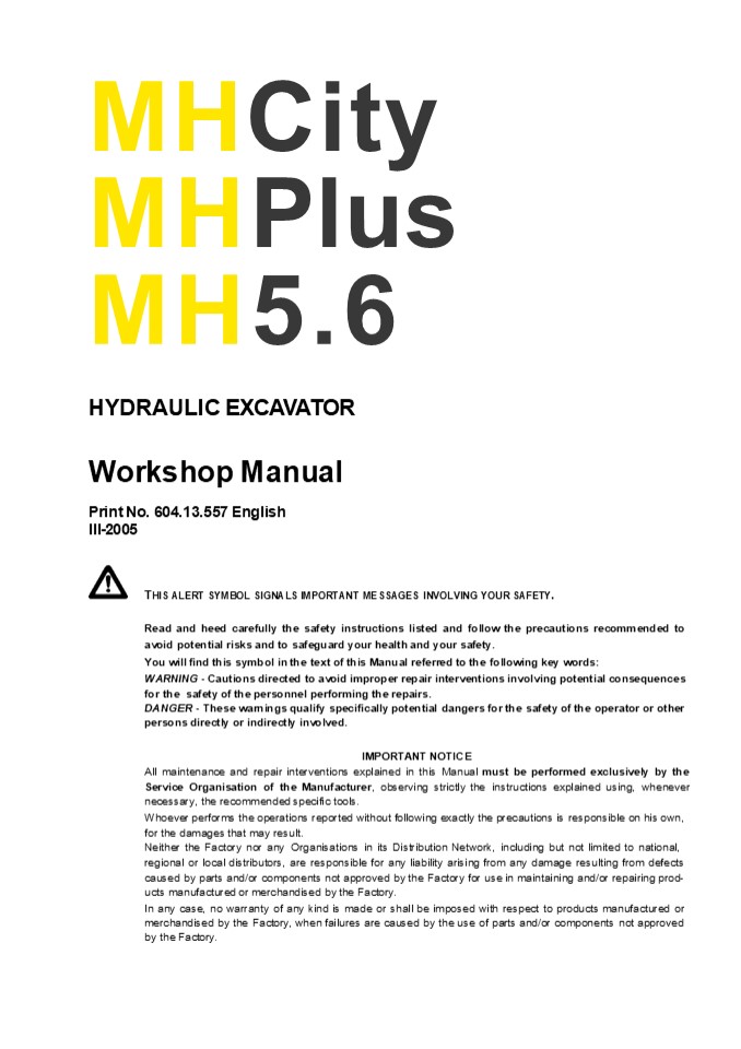 NEW HOLLAND MH CITY WHEEL EXCAVATOR Service Repair Manual Instant Download