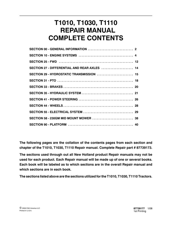 New Holland T1030 Tractor Service Repair Manual Instant Download