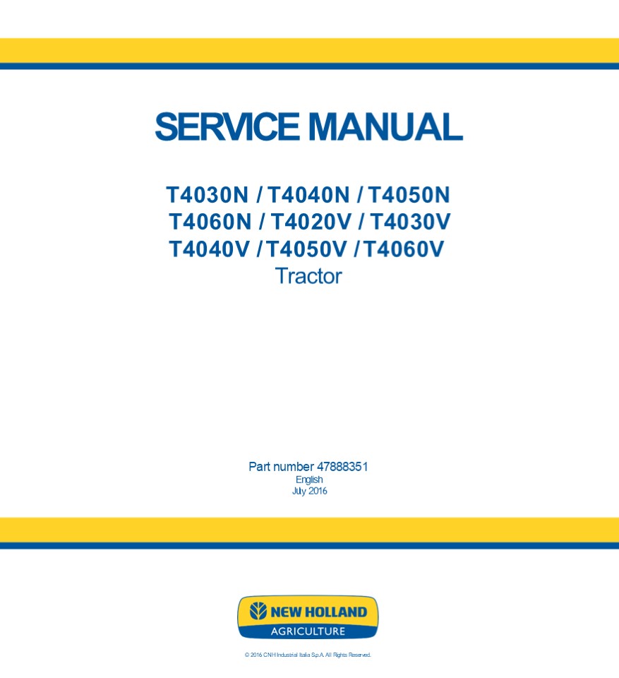 New Holland T4060V Tractor Service Repair Manual Instant Download