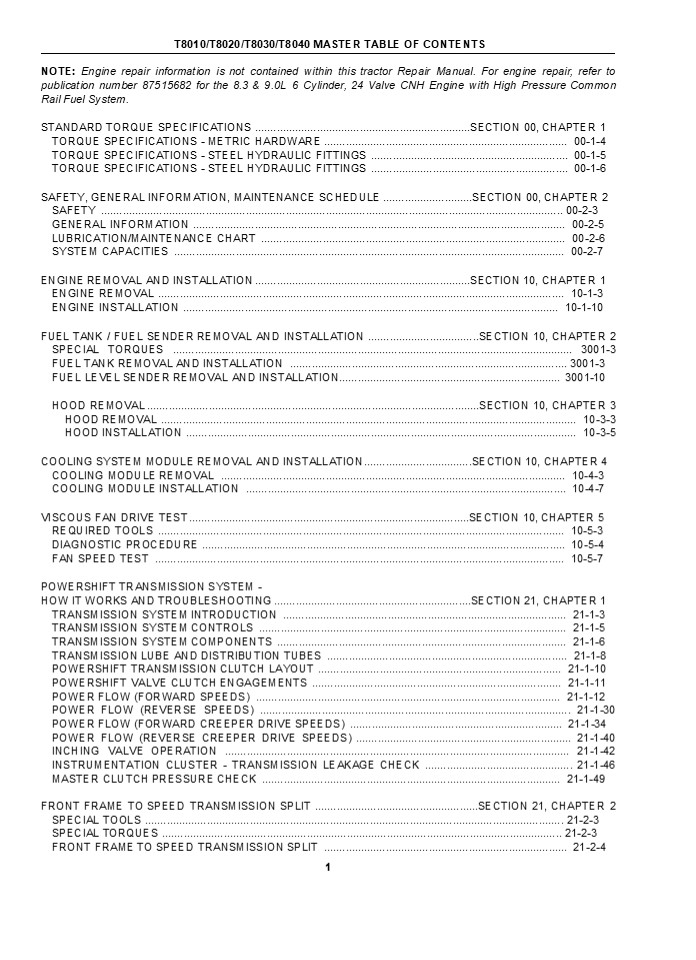 NEW HOLLAND T8030 TRACTOR Service Repair Manual Instant Download