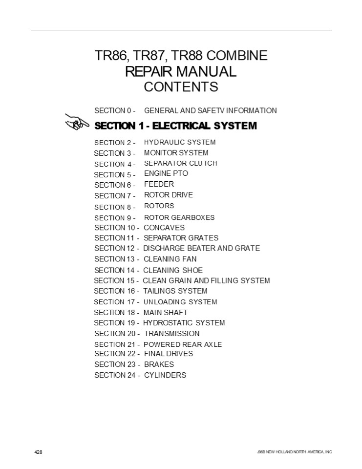 New Holland TR86 Combine Service Repair Manual Instant Download