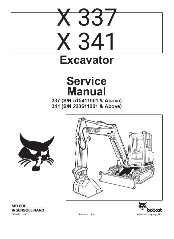 BOBCAT 341 COMPACT EXCAVATOR Service Repair Manual Instant Download (SN 230611001 & Above)