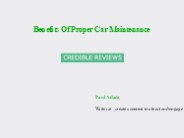 Benefits Of Proper Car Maintenance