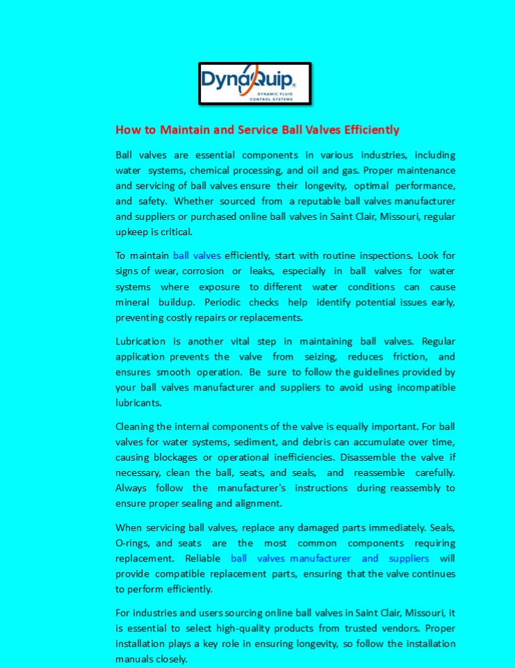 How to Maintain and Service Ball Valves Efficiently