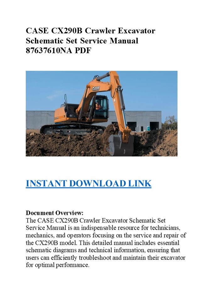 CASE CX290B Crawler Excavator Service Manual 87637610NA PDF