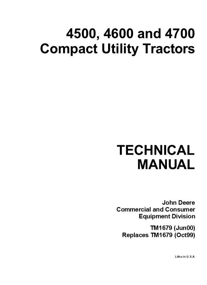 John Deere 4600 Compact Utility Tractor Service Repair Manual Instant Download