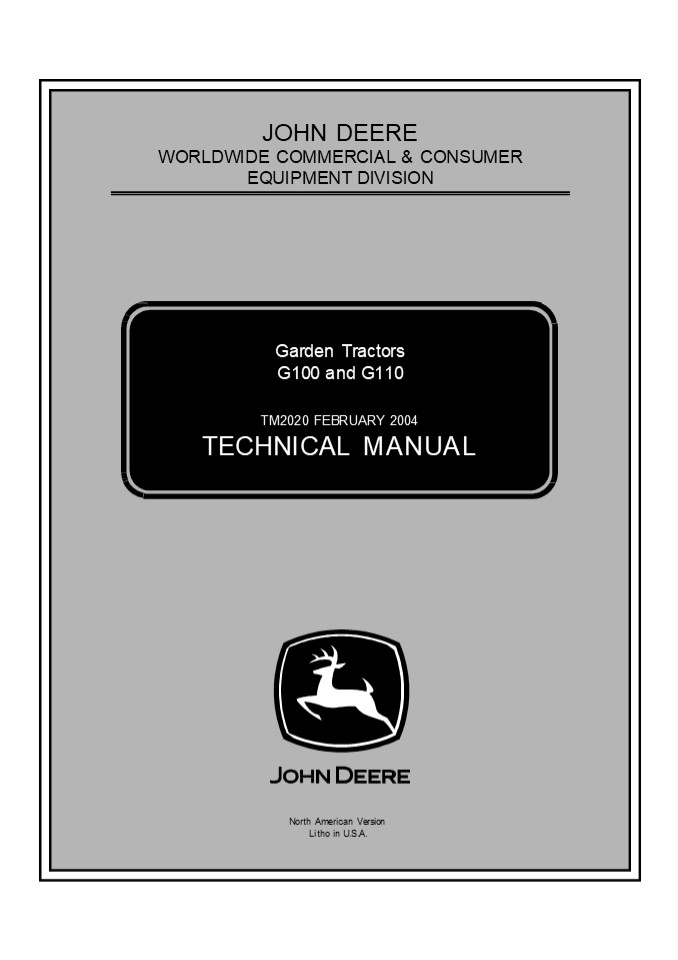 John Deere G110 Garden Tractor Service Repair Manual Instant Download (tm2020)