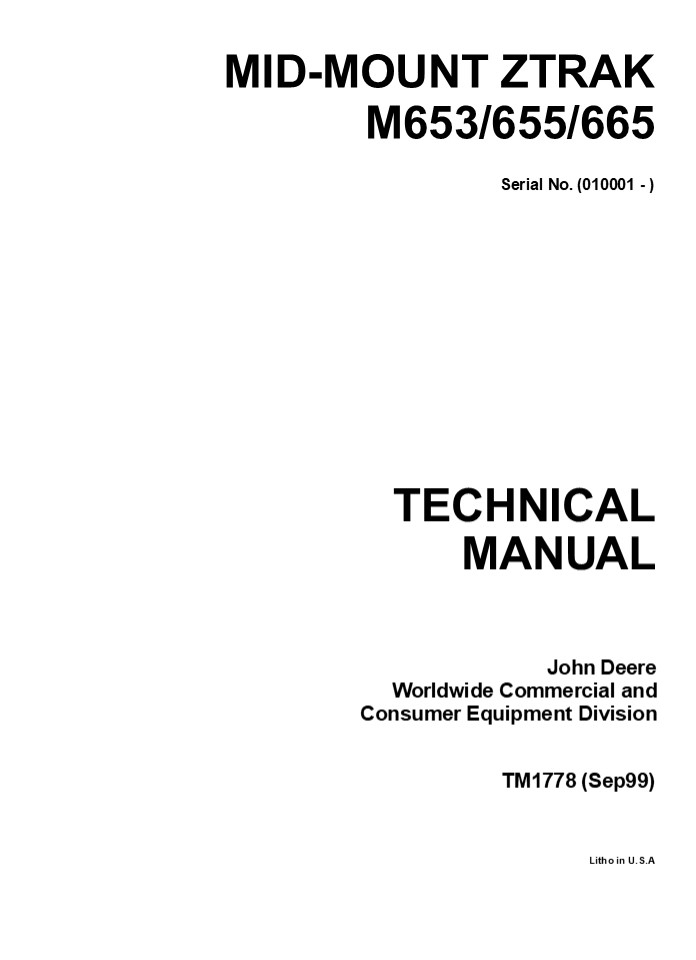 John Deere Mid-Mount Z-Trak M653 Mower Service Repair Manual Instant Download (TM1778)