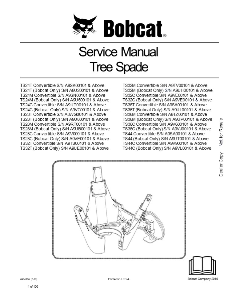 Bobcat TS24M BOBCAT ONLY Tree Spade Service Repair Manual Instant Download #2 SN A9U500101 And Above