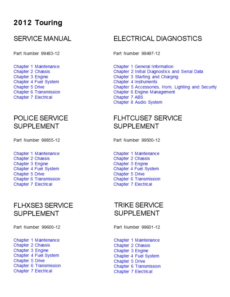 2012 Harley Davidson Touring Service Repair Manual Instant Download