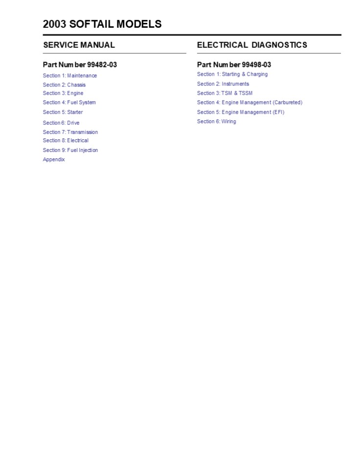 2003 Harley Davidson Softail Service Repair Manual Instant Download