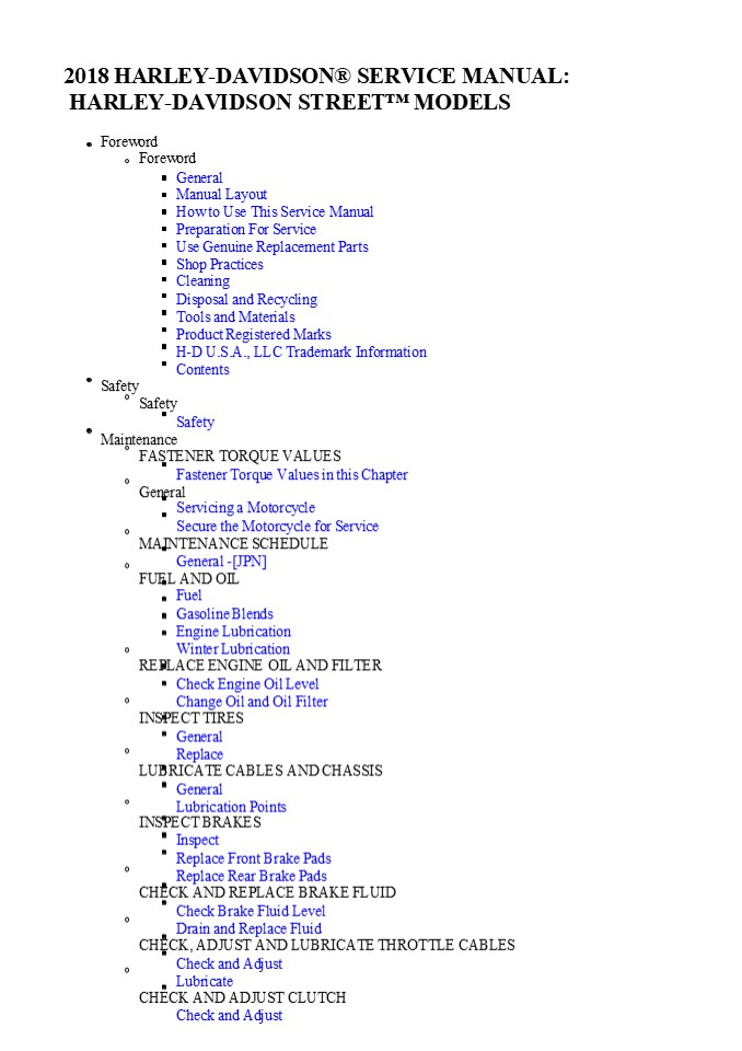 2018 Harley Davidson Street Service Repair Manual Instant Download